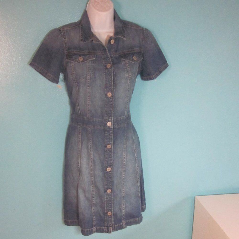 Gap Denim Dress 100% Cotton Short Sleeve Button Front 34 - 31 - 36 Size S